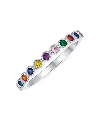 Bling Jewelry Cubic Zirconia Tiny Round Cz Half Eternity Ring Thin Band .925 Sterling Silver 1MM Stackable Rings