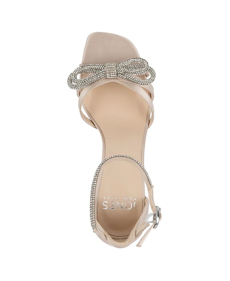 Jones New York Women's Earaman Block Heel Rhinestone Bow Dress Sandals