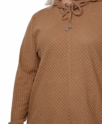 Ny Collection Plus Size Ribbed Long Sleeve Hooded Top