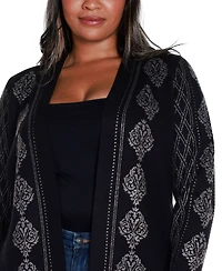 Belldini Black Label Plus Lurex Jacquard Open-Front Cardigan Sweater