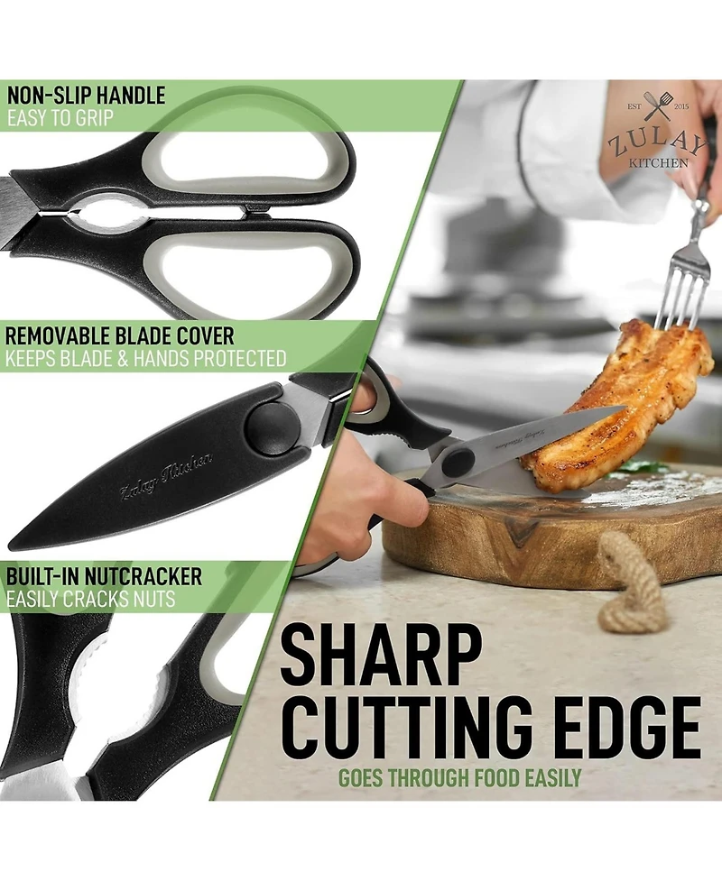Zulay Kitchen Ultra Sharp Stainless Steel Kitchen Shears With Protective Cover
