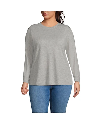 Lands' End Plus Cotton Relaxed Long Sleeve Crew Neck