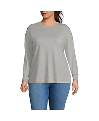 Lands' End Plus Cotton Relaxed Long Sleeve Crew Neck