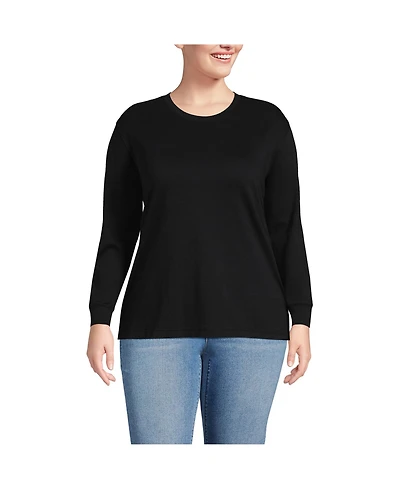 Lands' End Plus Cotton Relaxed Long Sleeve Crew Neck