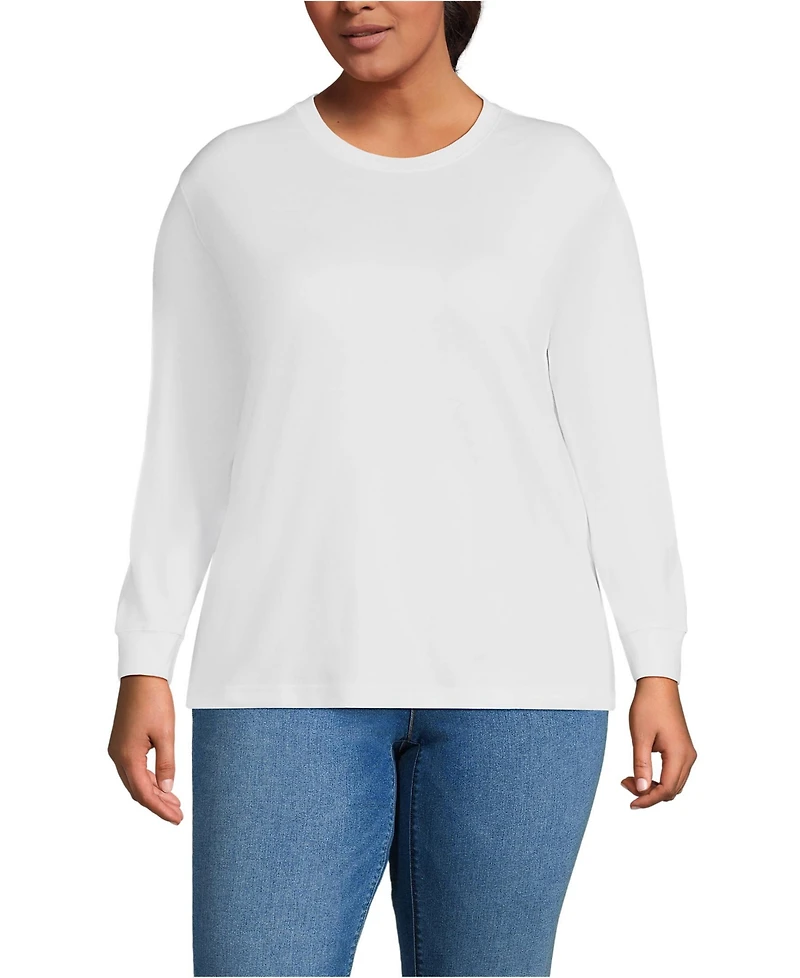 Lands' End Plus Cotton Relaxed Long Sleeve Crew Neck