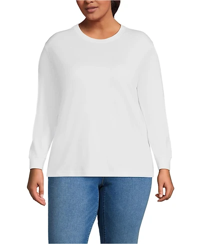 Lands' End Plus Cotton Relaxed Long Sleeve Crew Neck