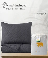 Hand-Quilted 100% Cotton Quilt Set, Pre-Softened, 3 Piece Quilt & Sham Set by California Design Den