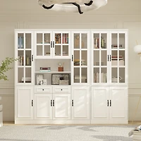 White Wooden Bookcase, Sideboard with 19-Tier Shelves and 2 Drawers