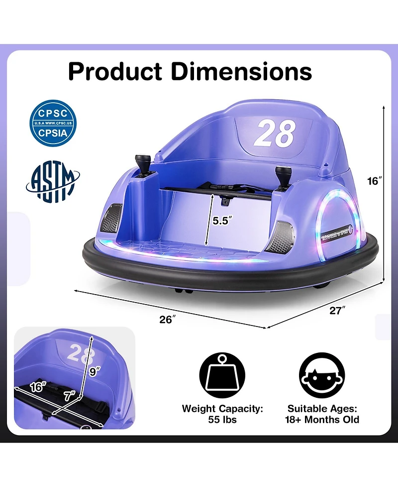 12V Electric 360° Spin Car Toy Ride on Bumper Car for Toddlers with Remote Control