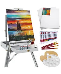 Best Choice Products French Easel, 32pc Beginners Kit Portable Wooden Adjustable Tripod w/ Paint Supplies