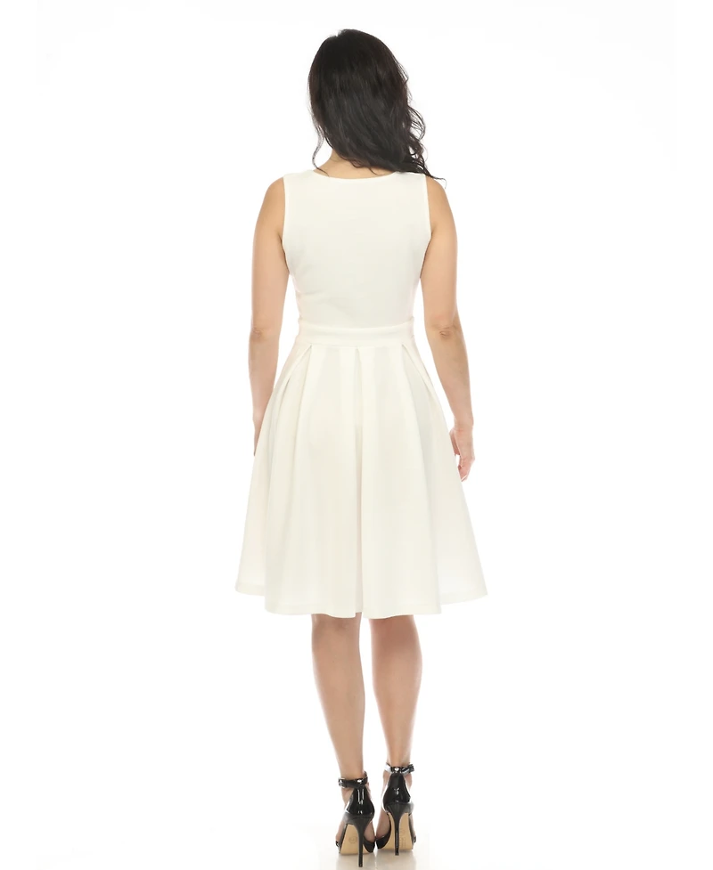 White Mark Women's Solid Fit and Flare Dress