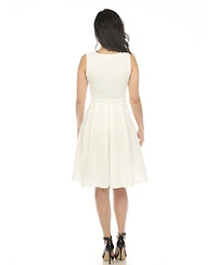 White Mark Women's Solid Fit and Flare Dress