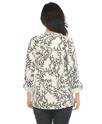 White Mark Women's Paisley Button Front Tunic Top