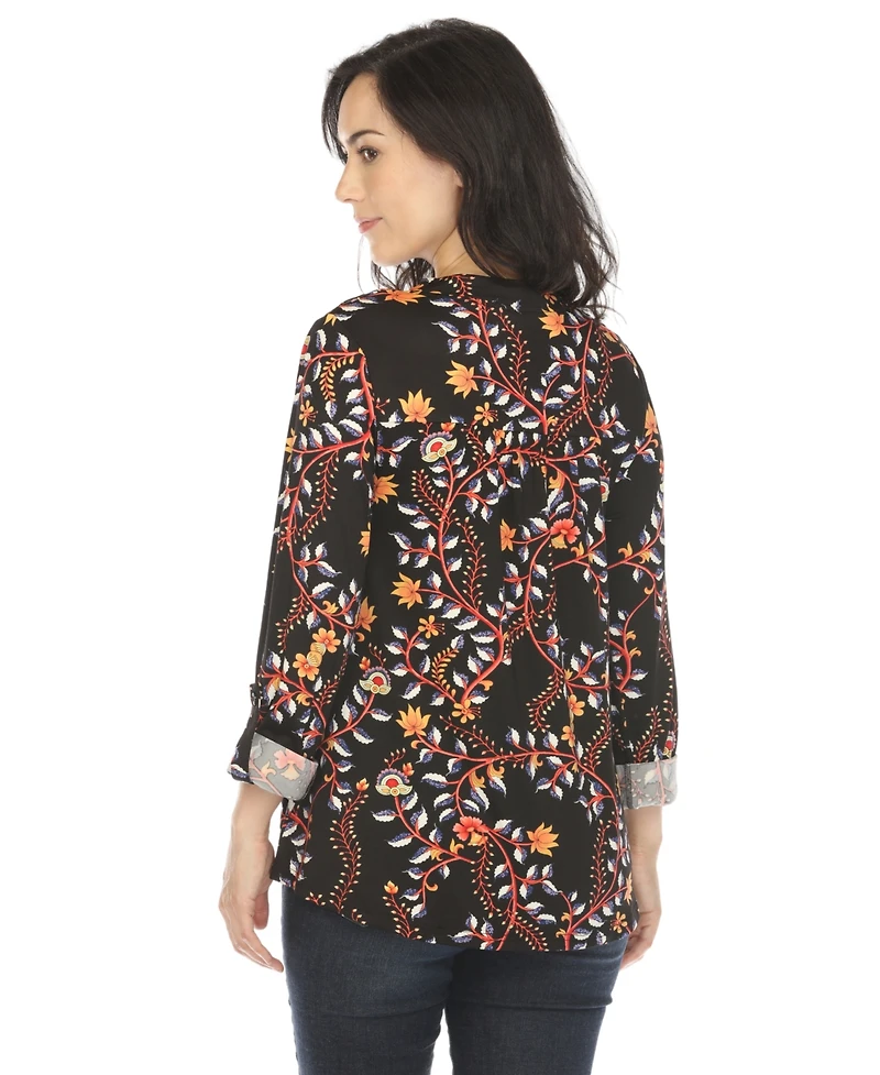 White Mark Women's Paisley Button Front Tunic Top