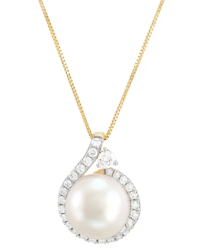 Grown With Love Cultured Freshwater Pearl (10mm) & Lab Grown Diamond (3/8 ct. t.w.) 18" Pendant Necklace in 14k Gold
