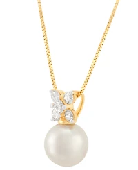 Grown With Love Cultured Freshwater Pearl (8-1/2mm) & Lab Grown Diamond (1/3 ct. t.w.) Cluster 18" Pendant Necklace in 14k Gold