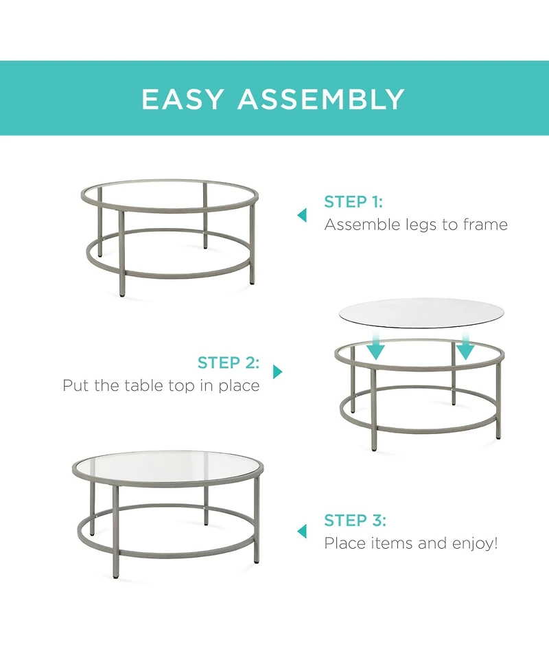 Best Choice Products 36in Round Tempered Glass Coffee Table for Home, Living Room, Dining Room