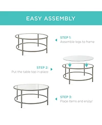 Best Choice Products 36in Round Tempered Glass Coffee Table for Home, Living Room, Dining Room