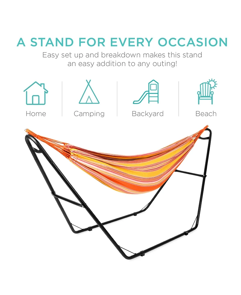 Best Choice Products Outdoor Adjustable Steel Hammock Stand for 9-14ft Hammocks w/ Hooks, Carrying Bag, 450lb Capacity