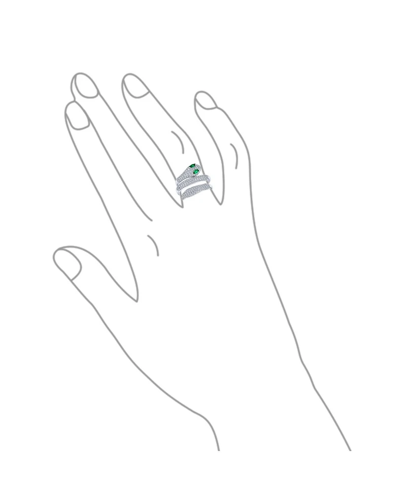 Bling Jewelry Cz Micro Pave Green Eye Stackable Bypass Wrap Wide Statement Serpent Snake Ring Open Adjustable .925 Sterling Sliver