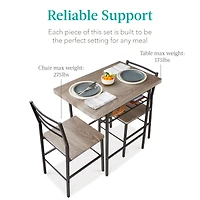 Best Choice Products 3-Piece Modern Dining Set, Square Table & Chairs Set w/ Steel Frame, Built-In Storage Rack
