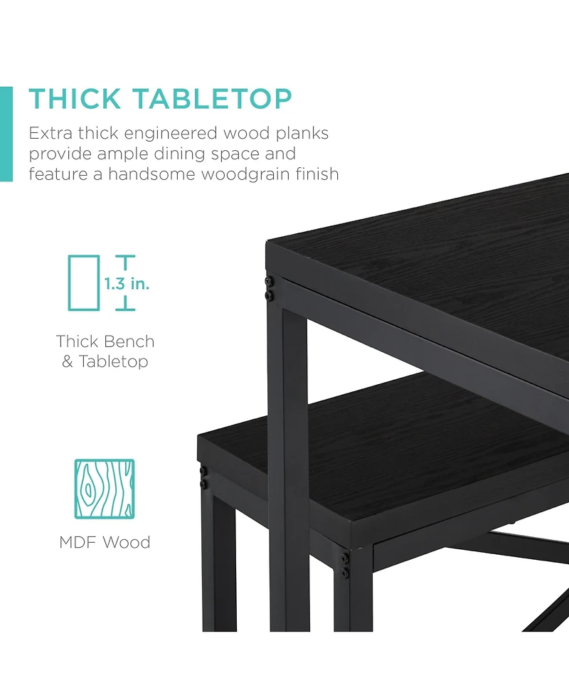 Best Choice Products 45.5in 3-Piece Bench Style Dining Furniture Set, 4-Person Dinette w/ 2 Benches, Table
