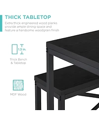 Best Choice Products 45.5in 3-Piece Bench Style Dining Furniture Set, 4-Person Dinette w/ 2 Benches, Table