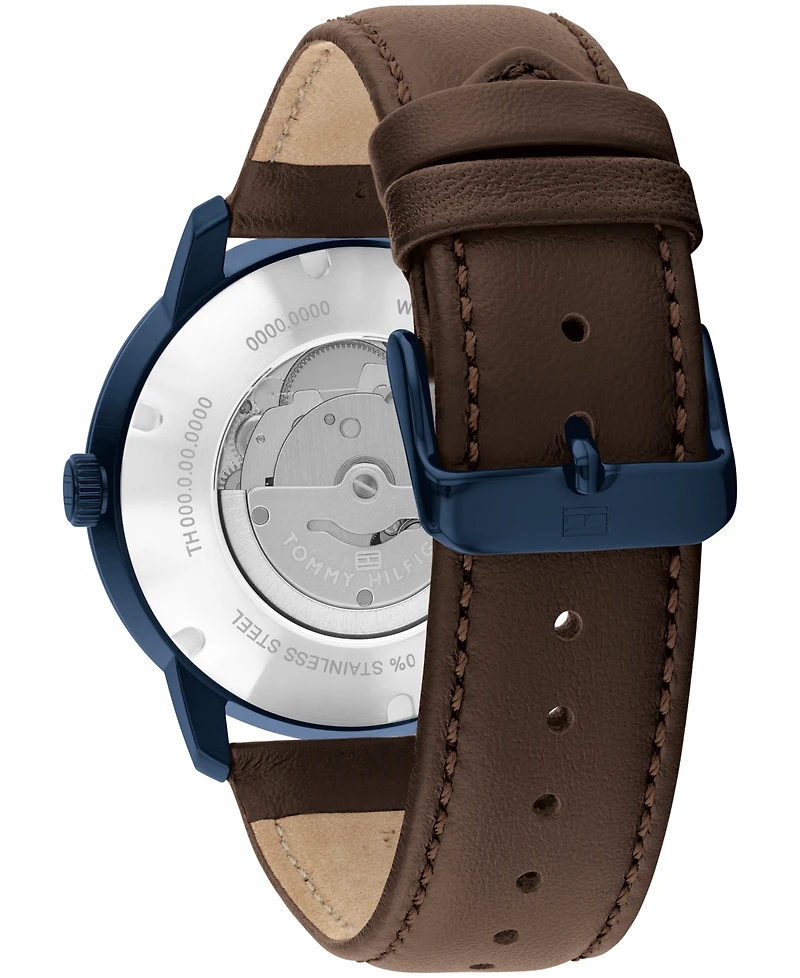 Tommy Hilfiger Men's Automatic Brown Leather Strap Watch 43mm