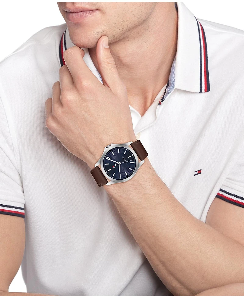 Tommy Hilfiger Men's Quartz Brown Leather Strap Watch 42mm