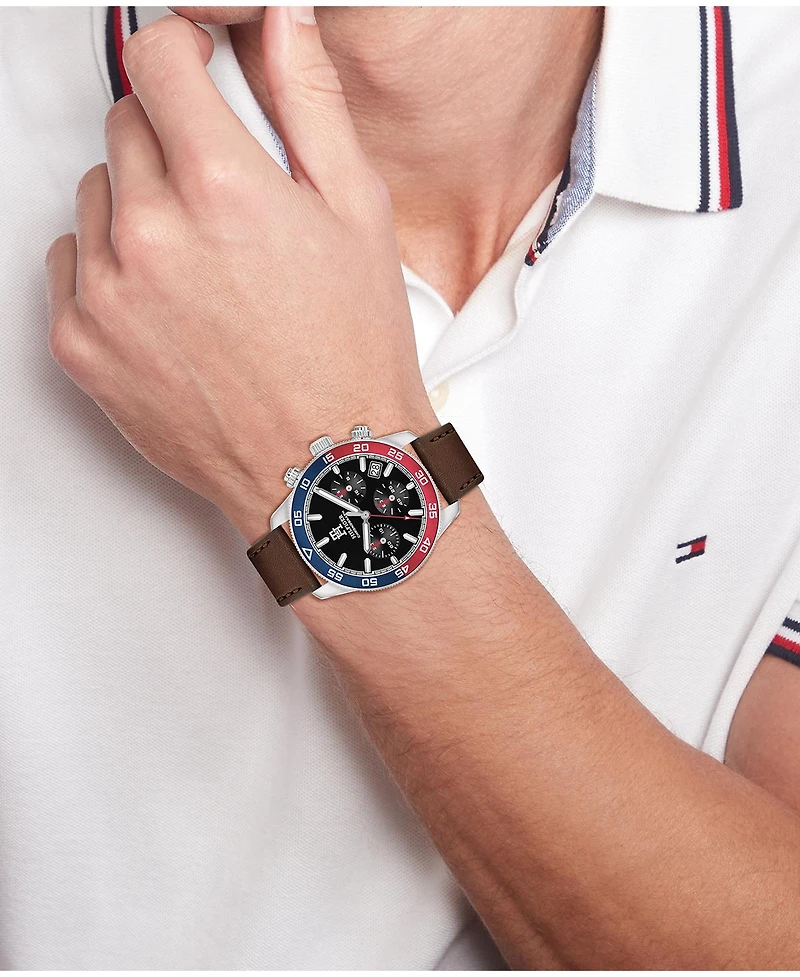 Tommy Hilfiger Men's Chronograph Brown Leather Strap Watch 41mm