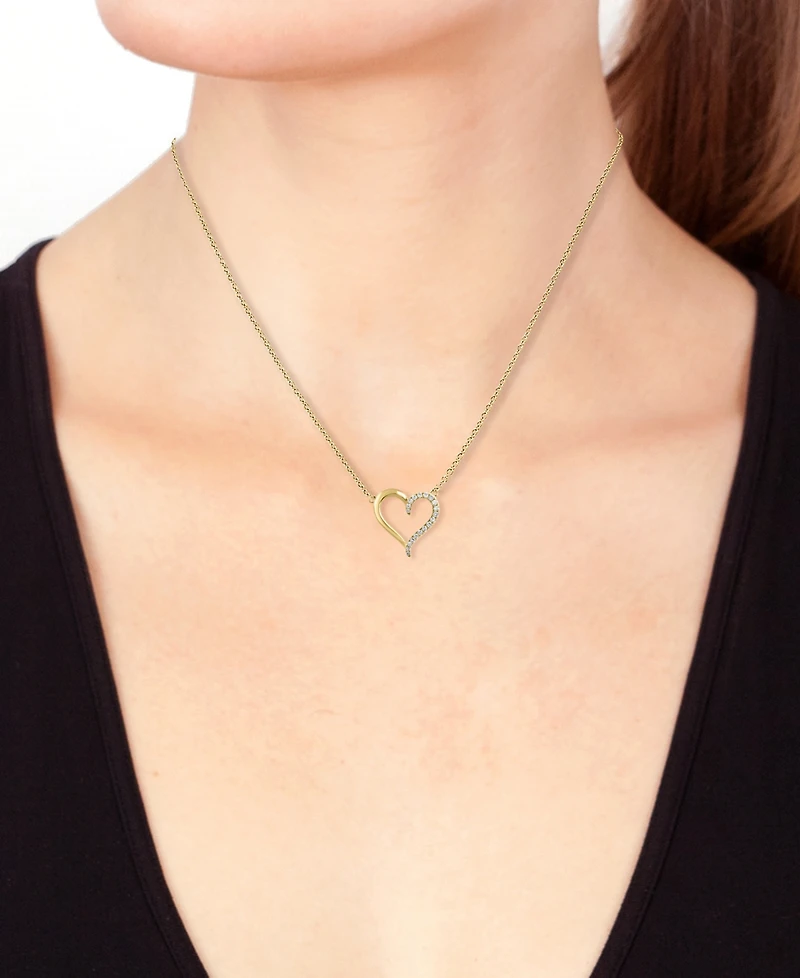 Effy Diamond Heart 18" Pendant Necklace (1/8 ct. t.w.) in Sterling Silver or Gold-Plated Sterling Silver