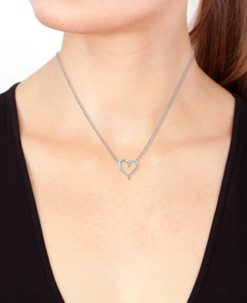 Effy Diamond Heart 18" Pendant Necklace (1/8 ct. t.w.) in Sterling Silver or Gold-Plated Sterling Silver