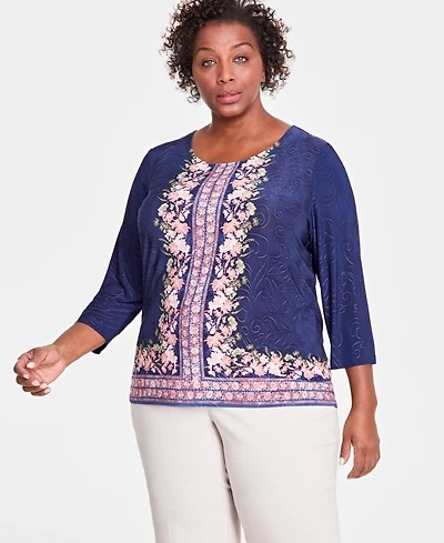 Jm Collection Plus Size Enchantment Floral Jacquard Top, Exclusively at Macy's