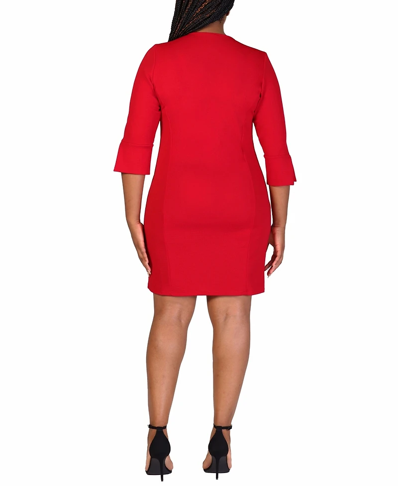 24seven Comfort Apparel Plus Three Quarter Sleeve Mini Dress