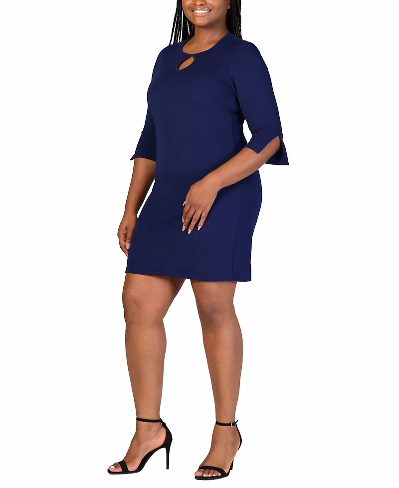 24seven Comfort Apparel Plus Three Quarter Sleeve Mini Dress