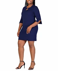 24seven Comfort Apparel Plus Three Quarter Sleeve Mini Dress