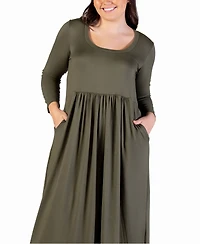 24seven Comfort Apparel Plus Size Long Sleeve Maxi Dress with Pockets