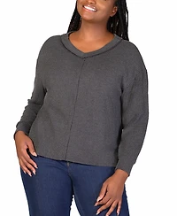 24seven Comfort Apparel Plus Fit Ribbed Knit V-Neck Top