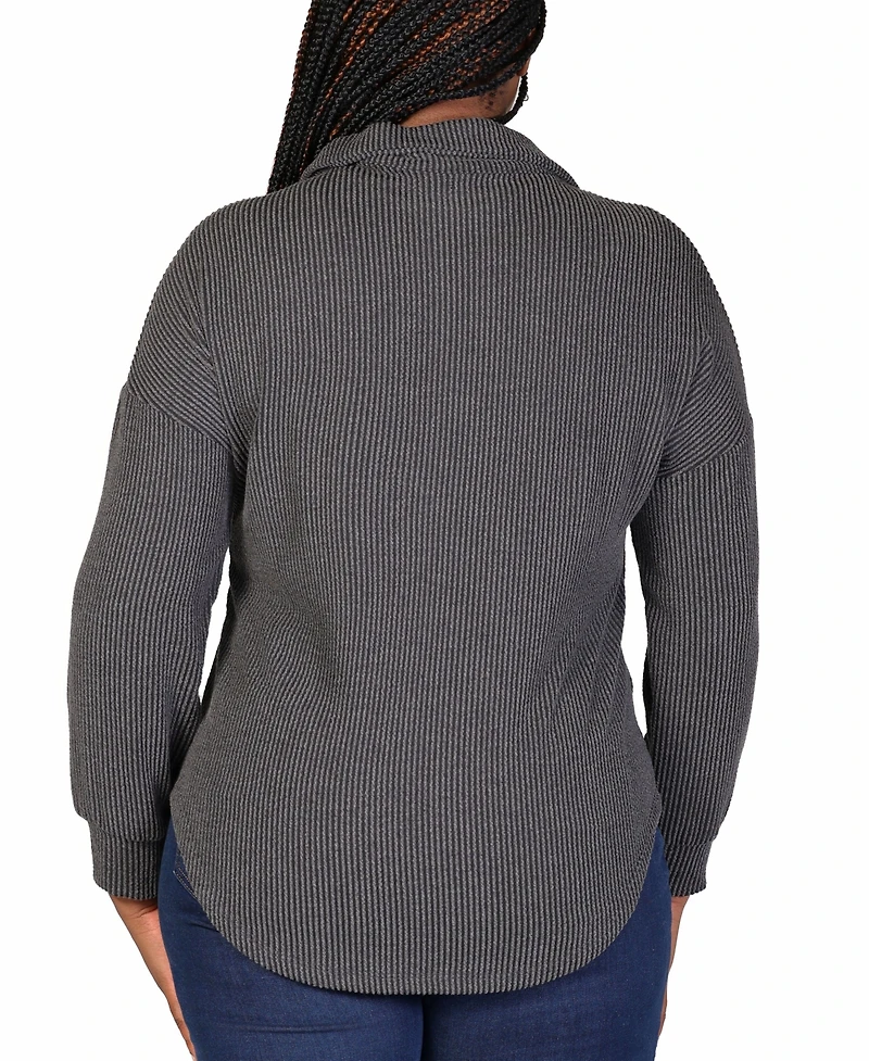 24seven Comfort Apparel Plus Rib Button Up Shirt Jacket