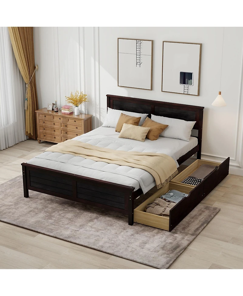 Gymax Full Size Wooden Bed Frame with 2 Storage Drawers & Under-bed Storage Espresso