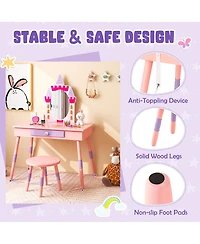 Costway Kids Vanity Set Princess Makeup Pretend Play Dressing Mirror