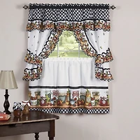 GoodGram Mason Jars Cottage Style Country Farmhouse Cafe Kitchen Curtain Swag & Tiers Set - 57 in. W x 24 in. L