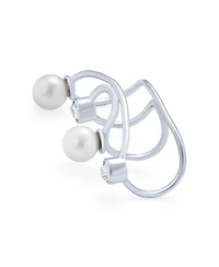 Bling Jewelry Geometric Spiral Wire Crystal White Pearl Cartilage Ear Cuff Wrap Helix Earring .925 Sterling Silver