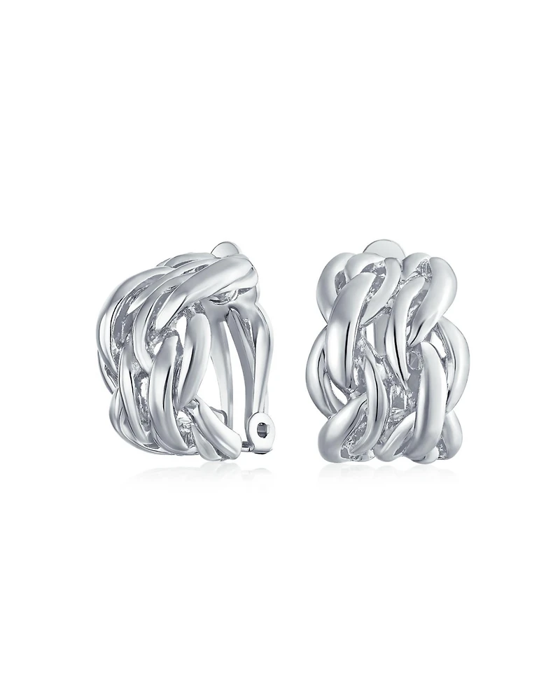 Bling Jewelry Twisted Cable Chain Weave Wide Half Hoop Clip On Earrings Non Pierced Ears