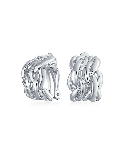 Bling Jewelry Twisted Cable Chain Weave Wide Half Hoop Clip On Earrings Non Pierced Ears