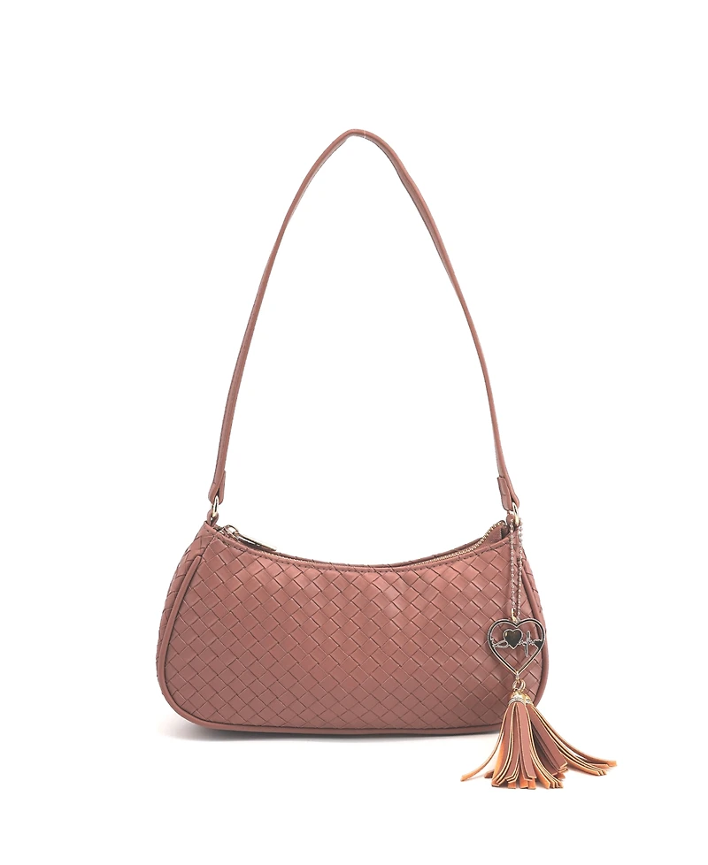 Like Dreams Ash Heart Tassel Woven Shoulder Bag