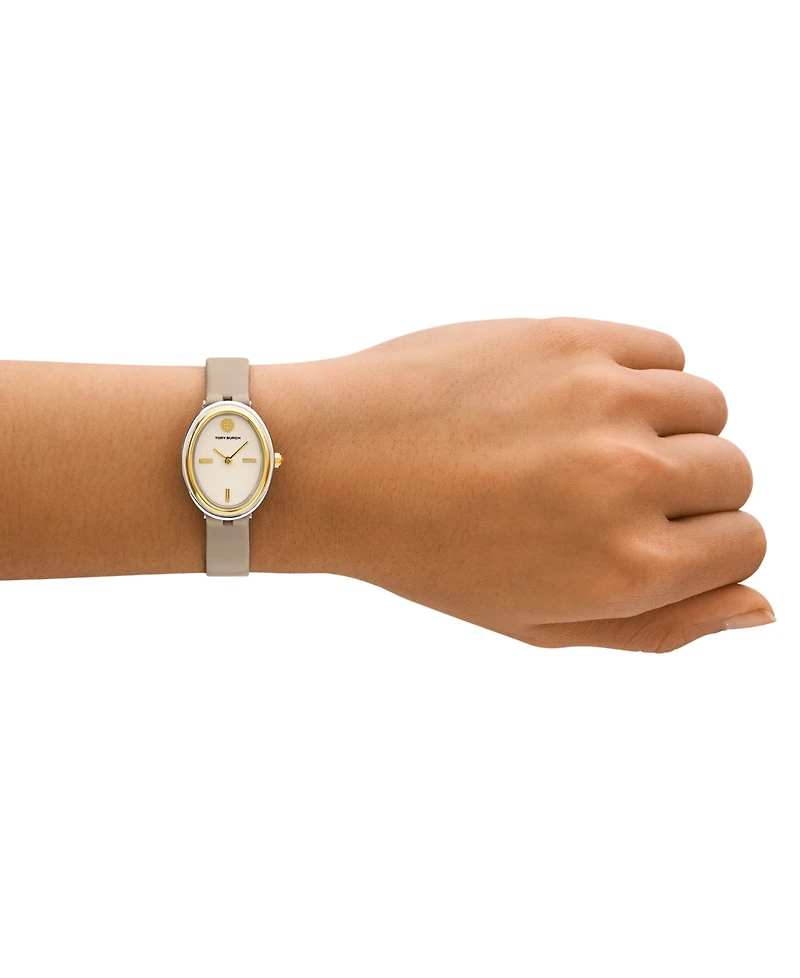 Tory Burch Women's The Oval Gray Leather Strap Watch 22mm