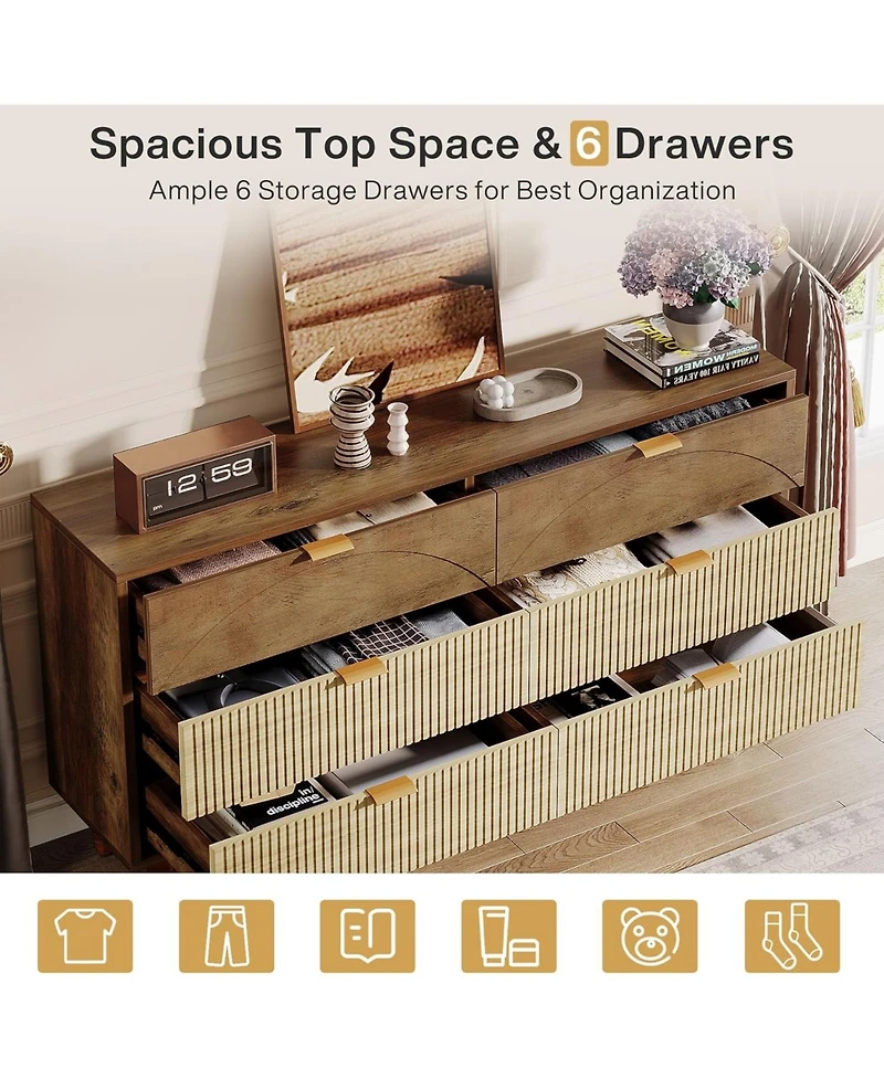 Tribesigns 6-Drawer Dresser for Bedroom: 55 Inches Modern Chest of Drawers with Gold Metal Handles