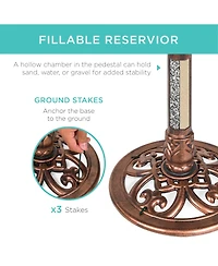 Best Choice Products Outdoor Rustic Pedestal Bird Bath Accent for Garden, Yard w/ Fleur-de-Lis Accents