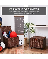 Best Choice Products Hyacinth Rolling Filing Cabinet Mobile Organizer Storage Basket w/ Lid, Locking Wheels